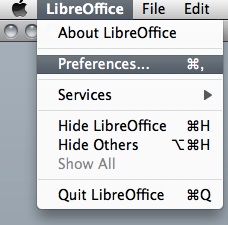 Mac: LibreOffice &gt; Preferences