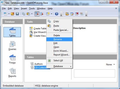 Right-click 'Rename' the new Table (or re-accomplish the Table copy process above to rename non-embedded database Tables; or perhaps use Tools &gt; SQL... to Execute: ALTER TABLE &quot;OldName&quot; RENAME TO &quot;NewName&quot;)