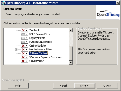 Custom Install Options (deselect Active X)