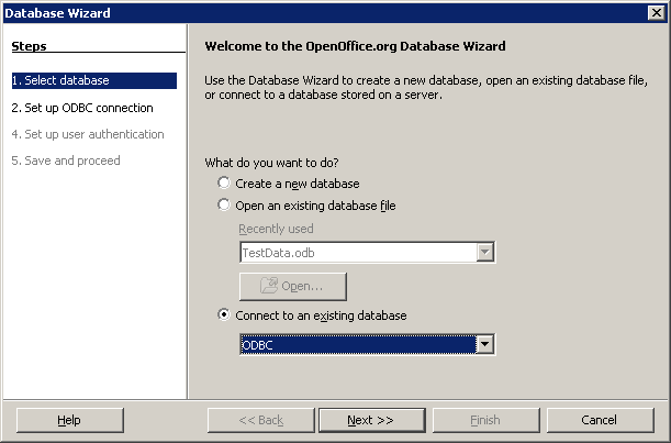 Connecting to a existing database with an ODBC driver