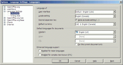 My language options set in OOo.