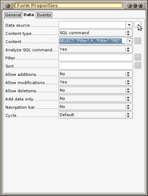 Screenshot of form properties