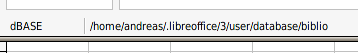 Status bar of a database document that has been connected to the &quot;Bibliography&quot; example database which is a directory of dBase files.
