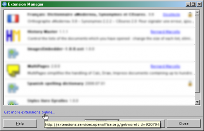 Extension Manager window, OOo 3.3.0
