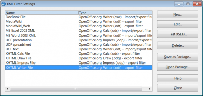 XML Filter Settings
