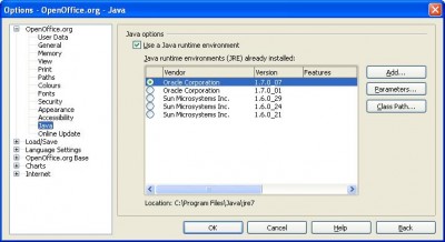adding java environment to open office installation