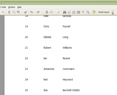 Example report with the counter incrementing once per line