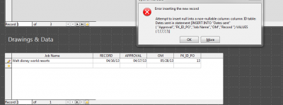 error saving the data