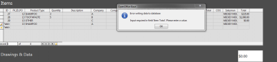 Error when selecting a product type