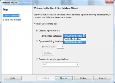 LibreOffice 4.2 &gt; Base &gt; New Database &gt; Create a new database