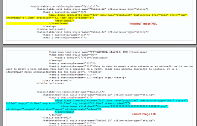 xml.png (24.93 KiB) Viewed 23445 times XML from odt file for "missing image (yellow) and "correct" image (blue)