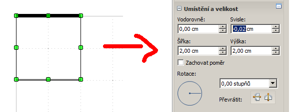 The pasted objects with a visible offset and the &quot;Position and size&quot; window.