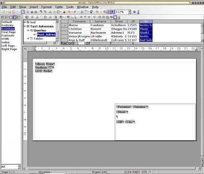 my first mail merge in Writer