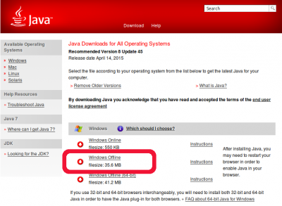 http://www.java.com/en/download/manual.jsp <br />The one and only Windows JRE that interfaces with a 32-bit program such as OpenOffice is marked with a red border.