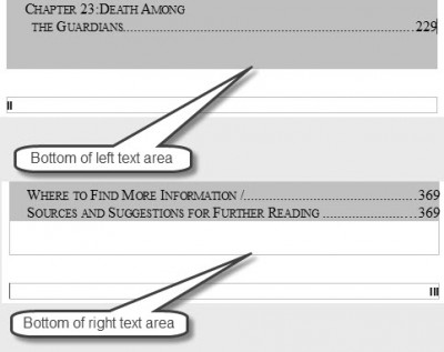 Table of Contents - bottom of left &amp; right pages