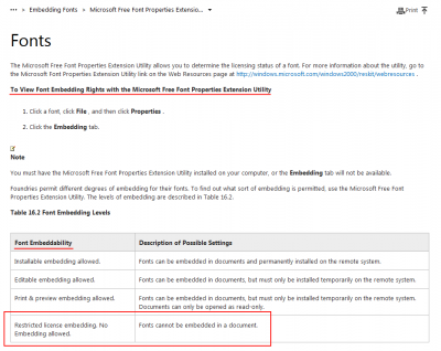 Microsoft Technet article on font embeddability