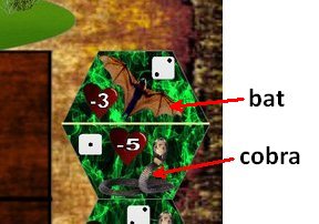 cobra and bat in top green hexagon on right