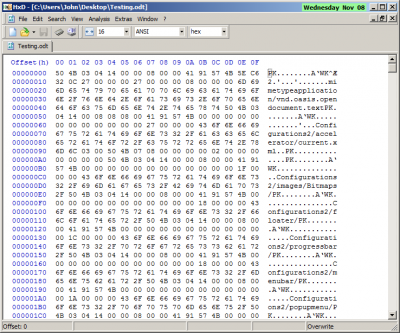 This is what a good .odt file looks like in a binary editor