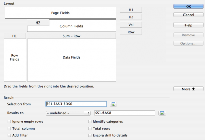 Pivot table dialog