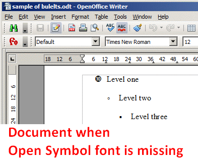 Document when OpenSymbol font is missing