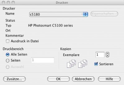 print dialog with greyed-out properties (Eigenschaften in German)