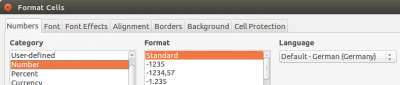 Number format dialog with locale &quot;Default - German (Germany)&quot; following the locale setting in the global language options