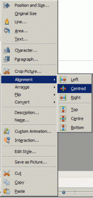 Options available when you right-click a picture in Impress