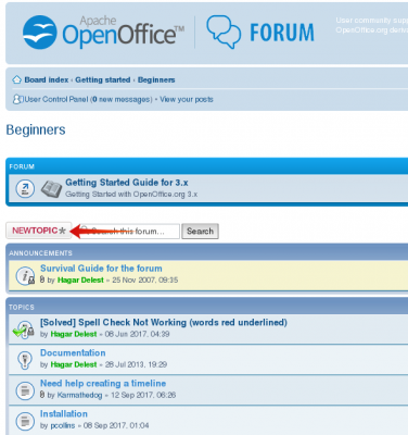 The NEW TOPIC button in the beginners forum; same in all forums