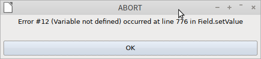 Fatal error window that stopped execution.