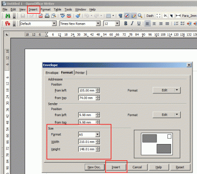 Insert &gt; Envelope dialogue