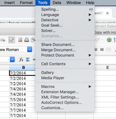 Screen shot of tools menu