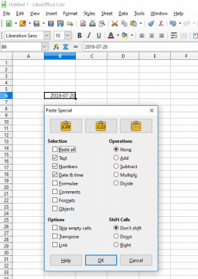 The Paste special function in LibreOffice 6.1.6