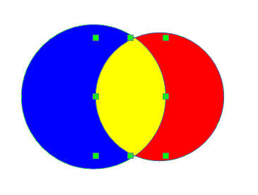 Three shapes: blue, red and yellow.<br />Note the yellow shape has been selected.