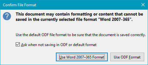 Original file opened with LO and saved as a .dpcx give this warning that content may - make that will! - be lost