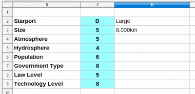 When D is typed in cell C2, Large appears in cell D2.  <br />When E is typed in cell C2, Ginormous appears in cell D2