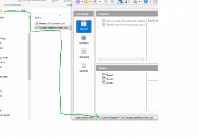 Connection spreadsheet document to database document