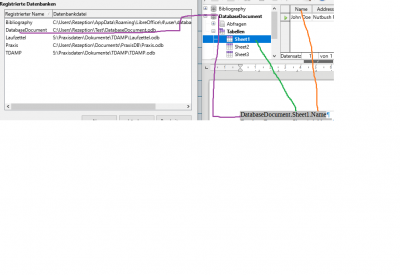 Connection to mail merge (database fields)