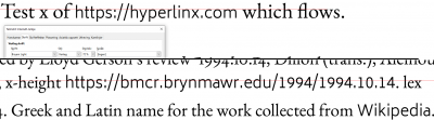 Image of hyperlink compared to x-height in body text and footnote text.