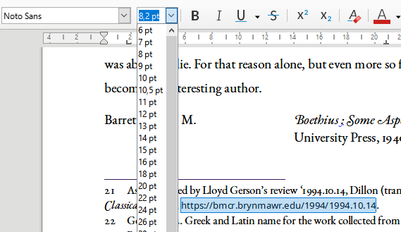 Editing the character size via the dropdown menu to actually cause change to the text.