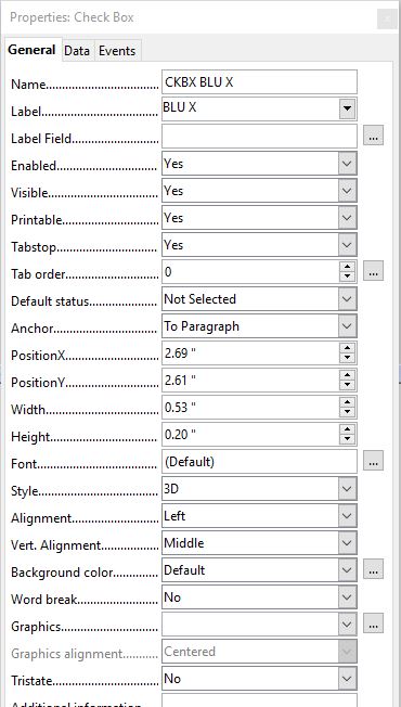 Image General tab of Check Box Properties