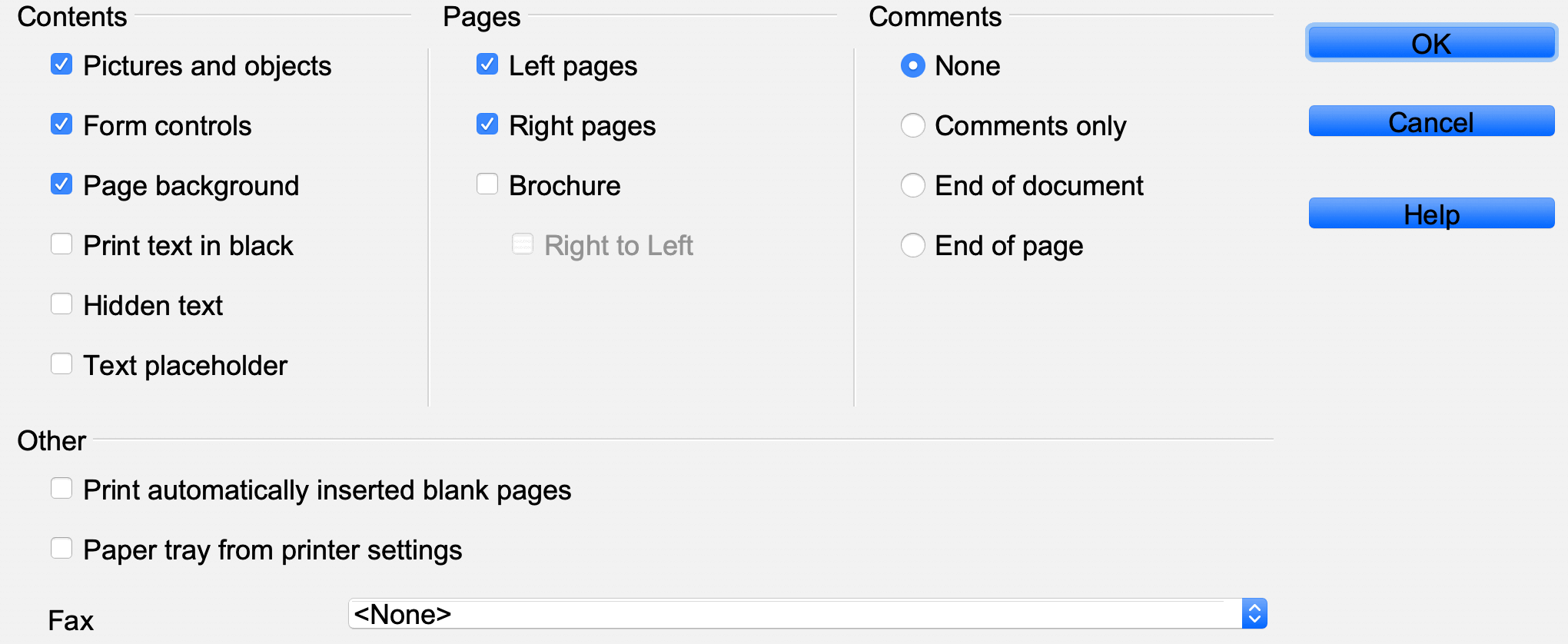 File → Printer settings → Options
