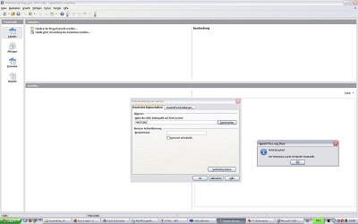 Sreenshot of base with databased open, no tables shown and the succesfull connect-test