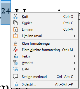 Menu options selecting footnote left to right.