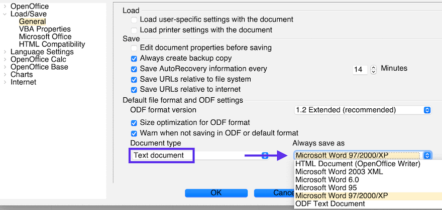 Load/Save → General dialog