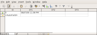 Table data view after INSERT statment for record 0