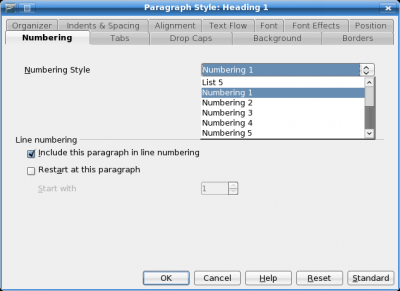 Select numbering style