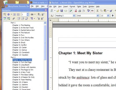 Navigator showing chapter heading numbers restarting at 1 in each Part.  Compare to previous version in Document Map, where chapter numbers continue incrementing from the previous Part.