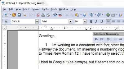 cursor is somewhere in the paragraph, font numbering reset to Times New Roman size 12