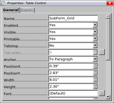 screen shot of Table Control