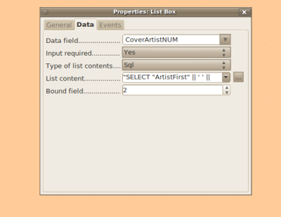 Note that the Bound Field is identified as Column #2, even though it is Column #3